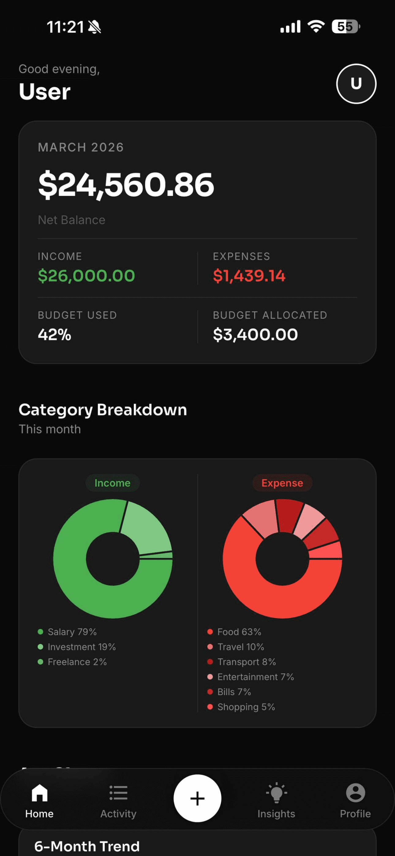 moneeAI app home screen